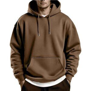 Coofandy Men Light Brown Pullover Fleece Hooded Sweatshirt with Kanga Pocket